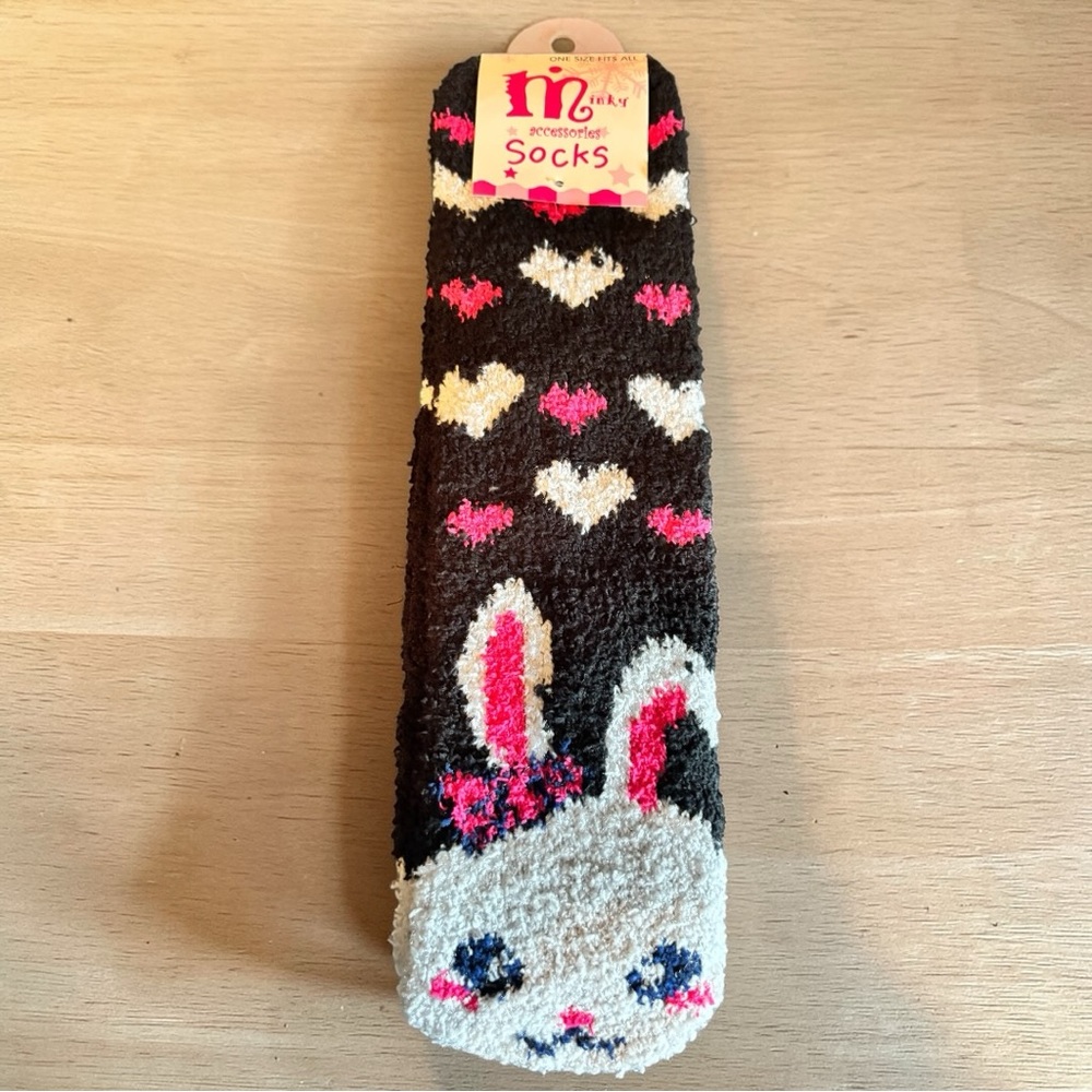 Black, White &‎ Pink Heart Fuzzy Socks